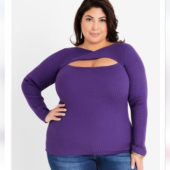 Ashley Stewart green ribbed twist front cut out sweater NWT sz 26 - Picture 4 of 4